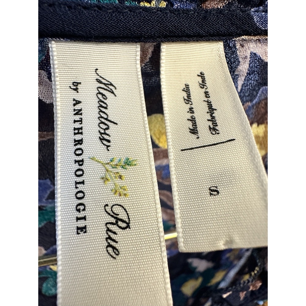 Anthropologie Meadow Rue Top Blue Small Strasser Floral Embroidered Sheer Blouse - Picture 4 of 15